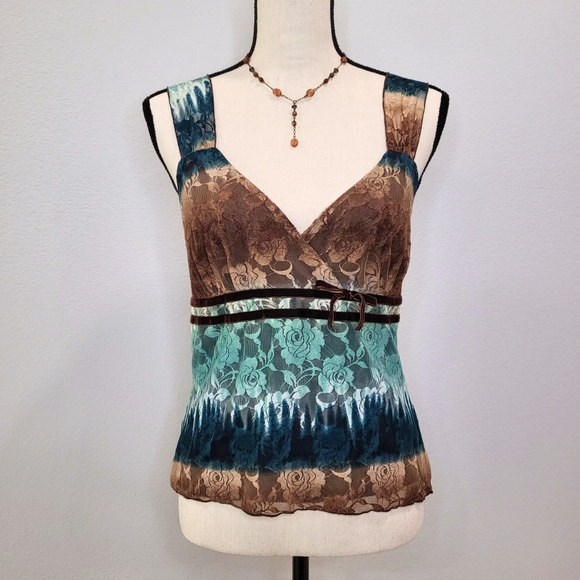 studio Y Brown and Blue Dyed Lace Blouse - Picture 1 of 5